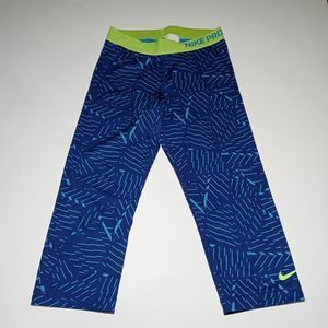 Nike pro cropped leggings blue geo pattern medium